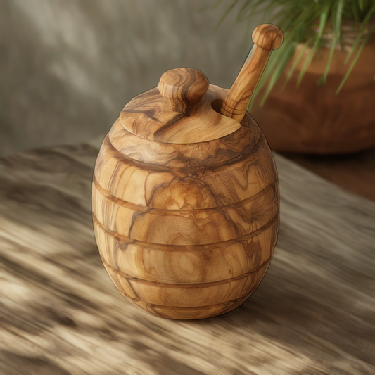 Olive wood Honey Jar & Spoon Set