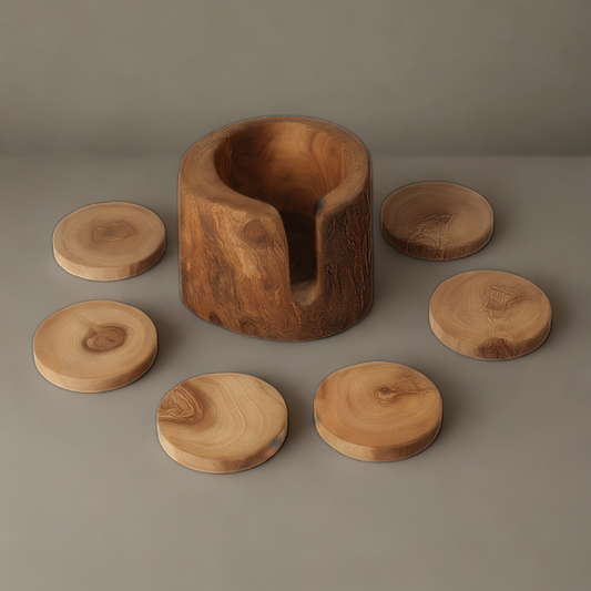 Olive Wood Rustic Coasters (Set of 6)
