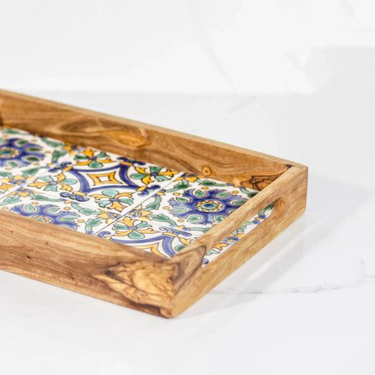 Ceramic Olive Wood Tray (Mixed Tiles)