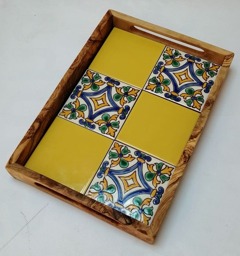 Handcrafted Ceramic Olive Wood Tray