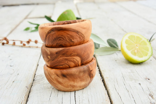 Set of 6 Mini Olive Wood Sauce Bowls