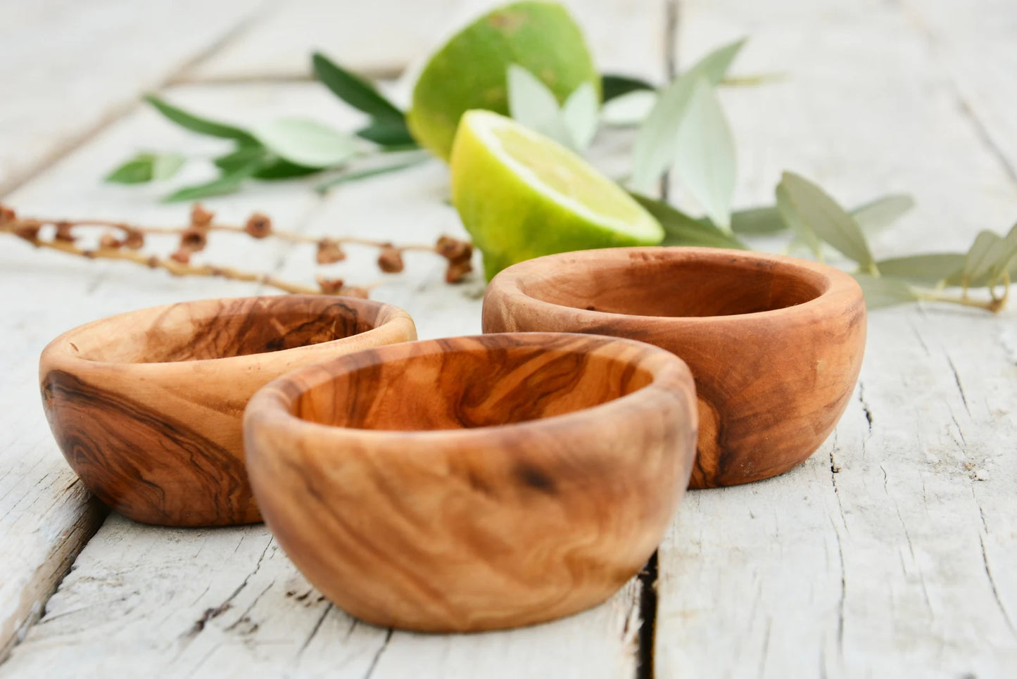 Set of 6 Mini Olive Wood Sauce Bowls