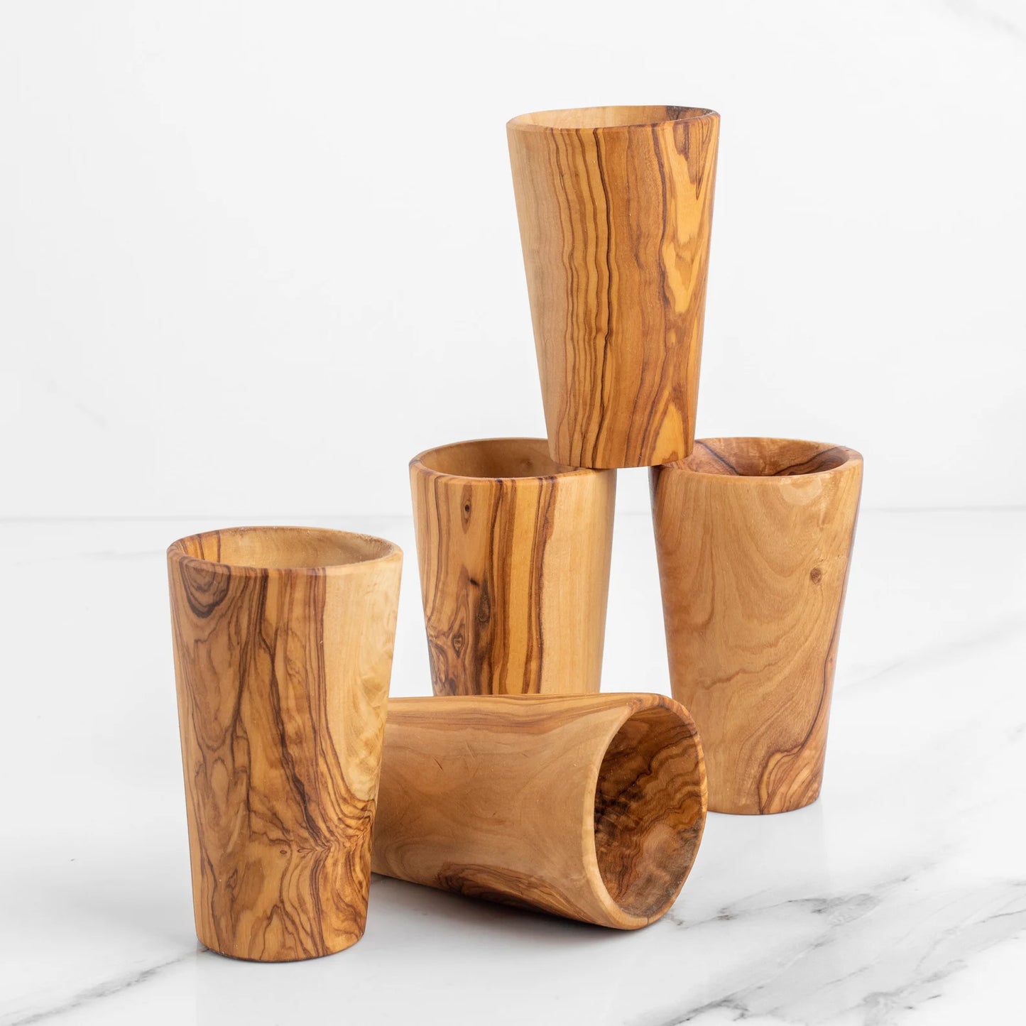 Set of 5 Rustic Olive Wood Cups