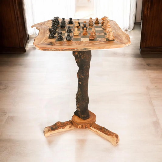 Handcrafted Olive Wood Chess Set Table