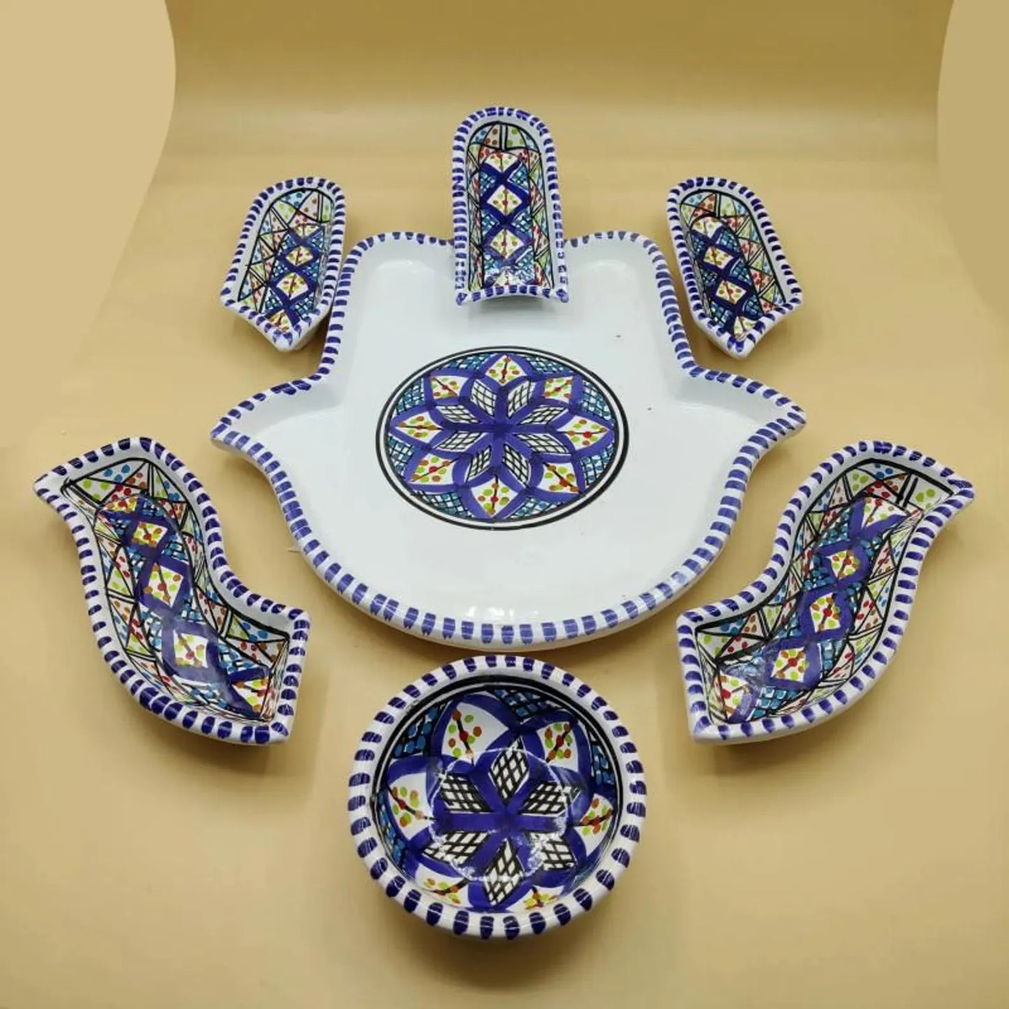 Set of Ceramic Hand-Shaped Dippers (Blue Khomsa)