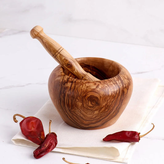 Handcrafted Olive Wood Rounded Mortar