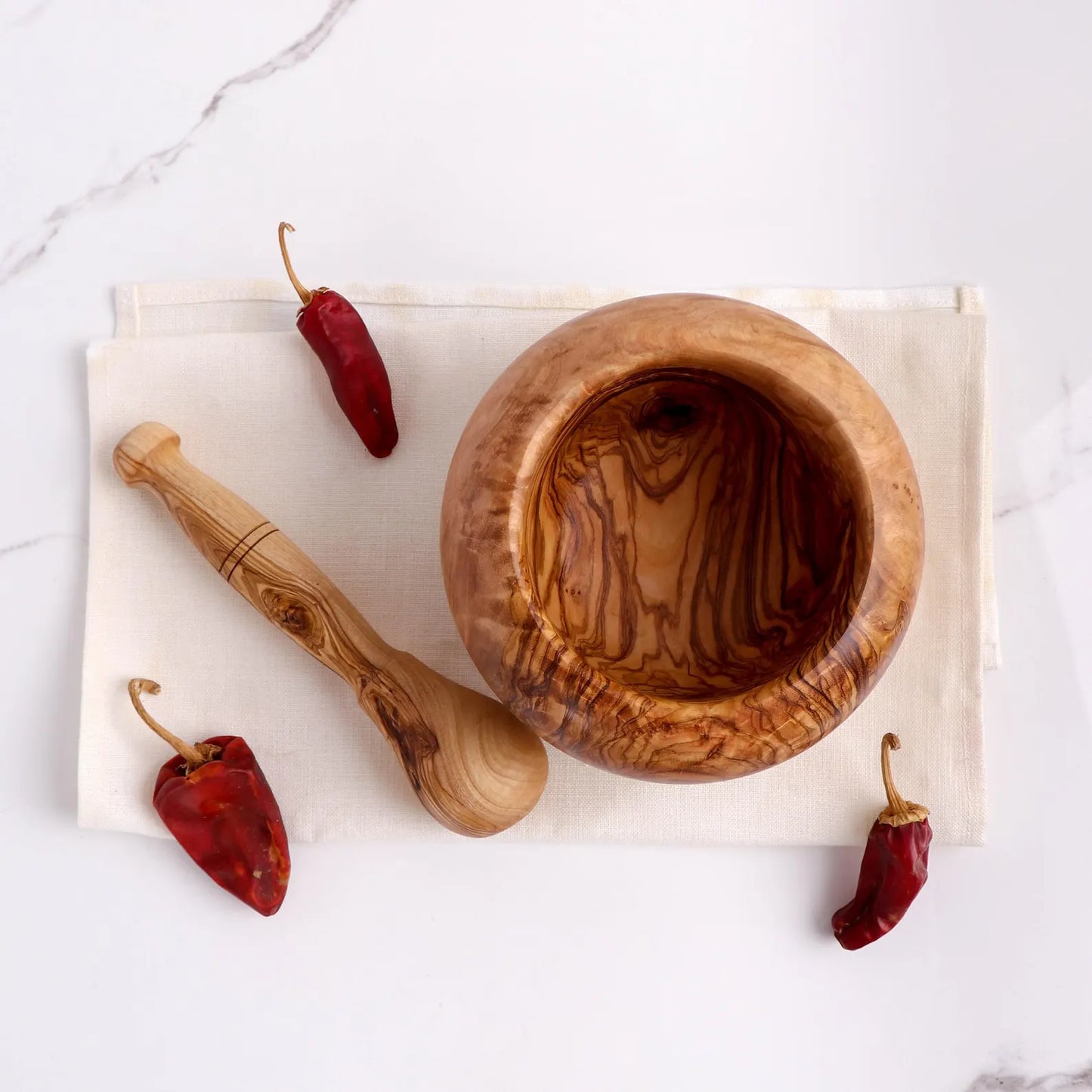 Handcrafted Olive Wood Rounded Mortar