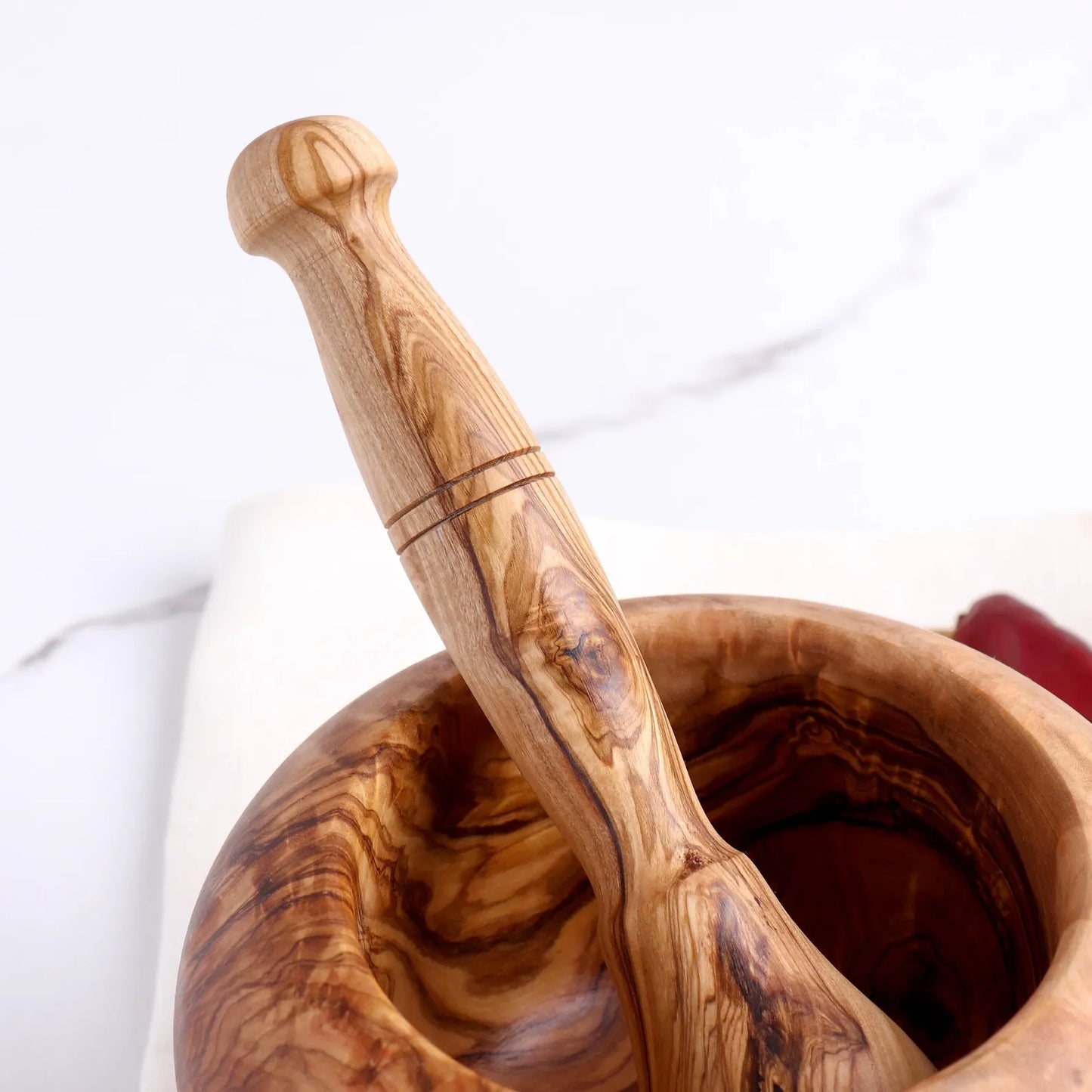 Handcrafted Olive Wood Rounded Mortar