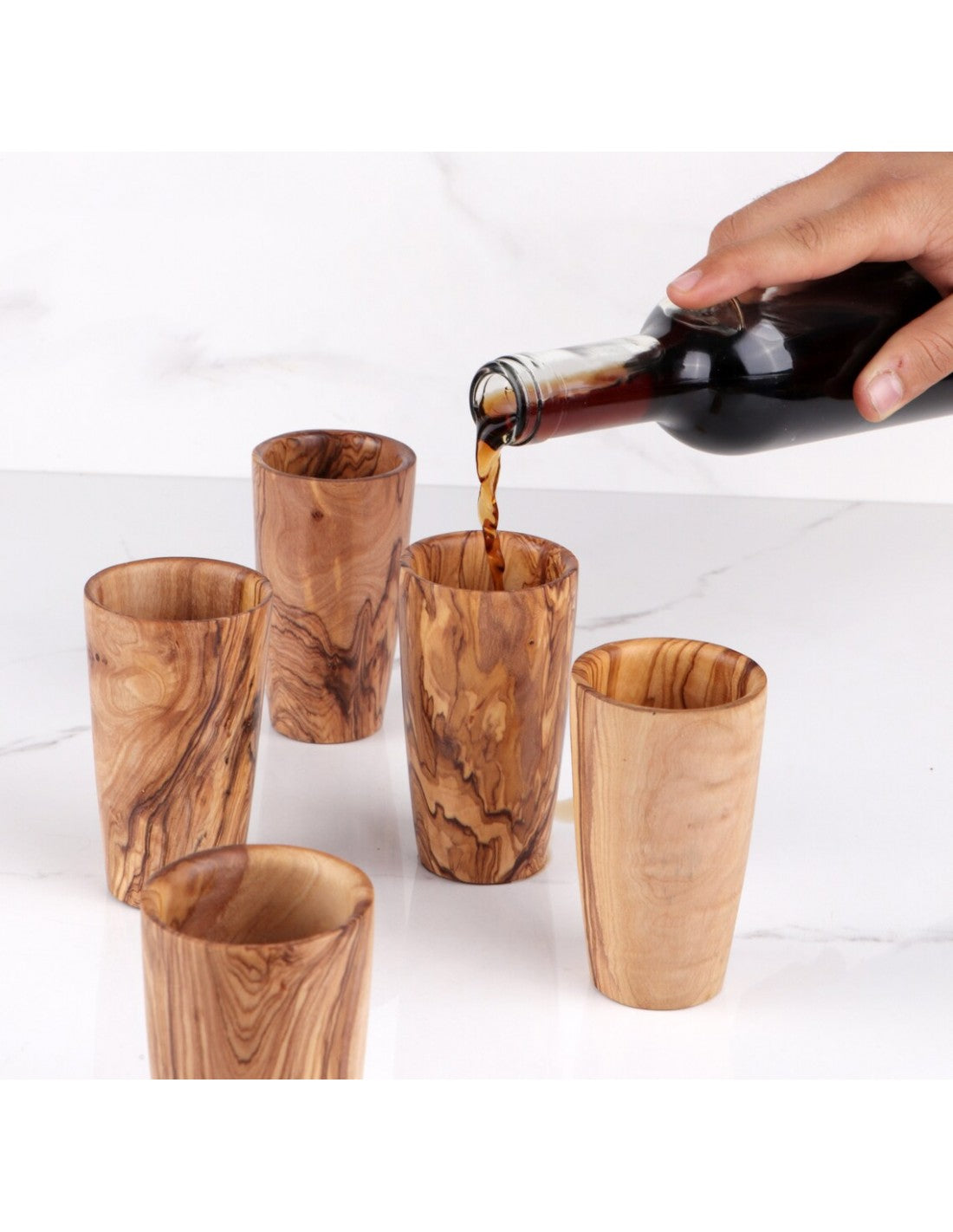 Set of 5 Rustic Olive Wood Cups